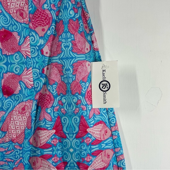 NWT Kaeli Smith Mini Strapless Dress Women's 2 Blue Pink Tropical Cruise Beach - Picture 3 of 10